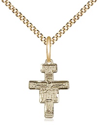 [6078GF/18G] 14kt Gold Filled San Damiano Crucifix Pendant on a 18 inch Gold Plate Light Curb chain