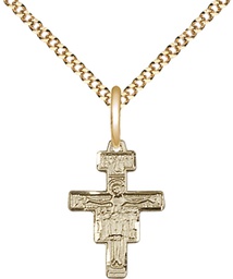 [6078GF/18G] 14kt Gold Filled San Damiano Crucifix Pendant on a 18 inch Gold Plate Light Curb chain