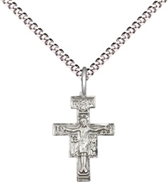 [6078SS/18S] Sterling Silver San Damiano Crucifix Pendant on a 18 inch Light Rhodium Light Curb chain