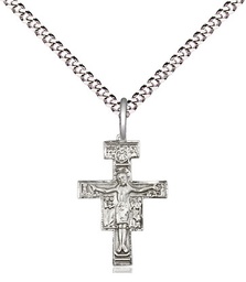 [6078SS/18S] Sterling Silver San Damiano Crucifix Pendant on a 18 inch Light Rhodium Light Curb chain