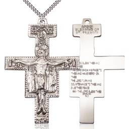 [6079SS/24S] Sterling Silver Damiano Crucifix Pendant on a 24 inch Light Rhodium Heavy Curb chain