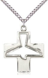 [6080SS/24SS] Sterling Silver Holy Spirit Pendant on a 24 inch Sterling Silver Heavy Curb chain