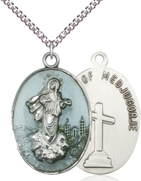 [5679ESS/24SS] Sterling Silver Medjugorje Pendant on a 24 inch Sterling Silver Heavy Curb chain