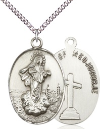 [5679SS/24SS] Sterling Silver Our Lady of Medugorje Pendant on a 24 inch Sterling Silver Heavy Curb chain