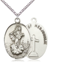 [5679SS/24SS] Sterling Silver Our Lady of Medugorje Pendant on a 24 inch Sterling Silver Heavy Curb chain