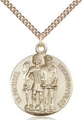 [5680GF/24GF] 14kt Gold Filled Saint Michael the Archangel Pendant on a 24 inch Gold Filled Heavy Curb chain