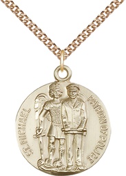 [5680GF/24GF] 14kt Gold Filled Saint Michael the Archangel Pendant on a 24 inch Gold Filled Heavy Curb chain