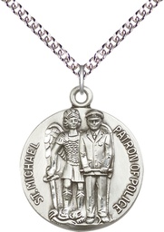 [5680SS/24SS] Sterling Silver Saint Michael the Archangel Pendant on a 24 inch Sterling Silver Heavy Curb chain