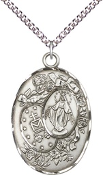 [5681SS/24SS] Sterling Silver Miraculous Pendant on a 24 inch Sterling Silver Heavy Curb chain