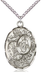 [5681SS/24SS] Sterling Silver Miraculous Pendant on a 24 inch Sterling Silver Heavy Curb chain