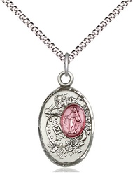 [5682EPSS/18S] Sterling Silver Miraculous Pendant on a 18 inch Light Rhodium Light Curb chain