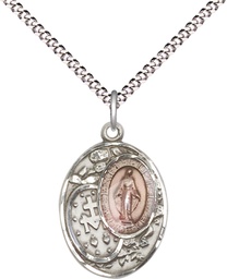 [5683EPSS/18S] Sterling Silver Miraculous Pendant on a 18 inch Light Rhodium Light Curb chain