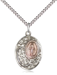 [5683EPSS/18S] Sterling Silver Miraculous Pendant on a 18 inch Light Rhodium Light Curb chain