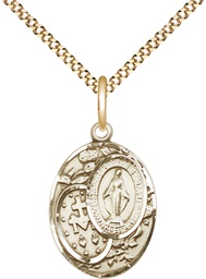 [5683GF/18G] 14kt Gold Filled Miraculous Pendant on a 18 inch Gold Plate Light Curb chain