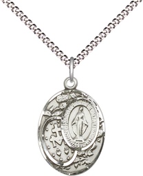 [5683SS/18S] Sterling Silver Miraculous Pendant on a 18 inch Light Rhodium Light Curb chain
