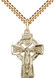 [5684GF/24G] 14kt Gold Filled Celtic Crucifix Pendant on a 24 inch Gold Plate Heavy Curb chain