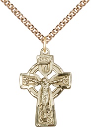 [5684GF/24GF] 14kt Gold Filled Celtic Crucifix Pendant on a 24 inch Gold Filled Heavy Curb chain