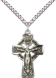 [5684SS/24SS] Sterling Silver Celtic Crucifix Pendant on a 24 inch Sterling Silver Heavy Curb chain