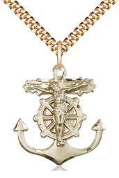 [5685GF/24G] 14kt Gold Filled Anchor Crucifix Pendant on a 24 inch Gold Plate Heavy Curb chain
