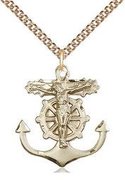 [5685GF/24GF] 14kt Gold Filled Anchor Crucifix Pendant on a 24 inch Gold Filled Heavy Curb chain