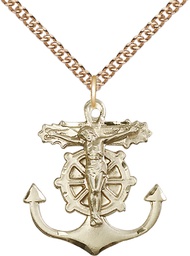 [5685GF/24GF] 14kt Gold Filled Anchor Crucifix Pendant on a 24 inch Gold Filled Heavy Curb chain