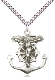 [5685SS/24SS] Sterling Silver Anchor Crucifix Pendant on a 24 inch Sterling Silver Heavy Curb chain