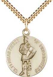 [5687GF/24G] 14kt Gold Filled Saint Florian Pendant on a 24 inch Gold Plate Heavy Curb chain