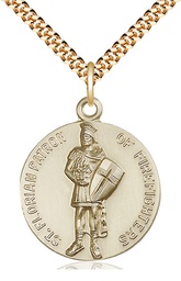 [5687GF/24G] 14kt Gold Filled Saint Florian Pendant on a 24 inch Gold Plate Heavy Curb chain