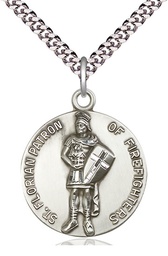 [5687SS/24S] Sterling Silver Saint Florian Pendant on a 24 inch Light Rhodium Heavy Curb chain