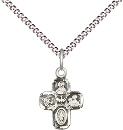 [5688SS/18S] Sterling Silver 4-Way Pendant on a 18 inch Light Rhodium Light Curb chain