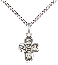 [5688SS/18S] Sterling Silver 4-Way Pendant on a 18 inch Light Rhodium Light Curb chain