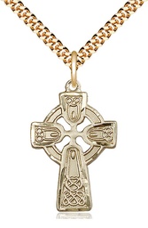 [5689GF/24G] 14kt Gold Filled Celtic Cross Pendant on a 24 inch Gold Plate Heavy Curb chain