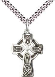 [5689SS/24S] Sterling Silver Celtic Cross Pendant on a 24 inch Light Rhodium Heavy Curb chain