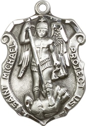[5692SSY] Sterling Silver Saint Michael the Archangel Shield Medal - With Box