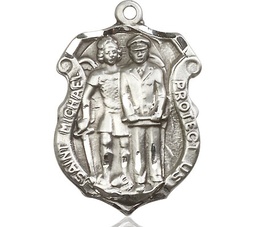 [5694SS] Sterling Silver Saint Michael the Archangel Police Shield Medal