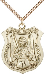 [5695GF/24GF] 14kt Gold Filled Saint Michael the Archangel Pendant on a 24 inch Gold Filled Heavy Curb chain