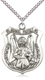 [5695SS/24SS] Sterling Silver Saint Michael the Archangel Pendant on a 24 inch Sterling Silver Heavy Curb chain