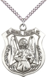 [5695SS/24SS] Sterling Silver Saint Michael the Archangel Pendant on a 24 inch Sterling Silver Heavy Curb chain