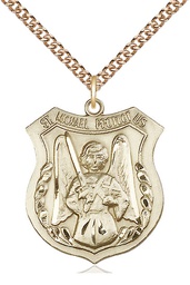 [5696GF/24GF] 14kt Gold Filled Saint Michael the Archangel Pendant on a 24 inch Gold Filled Heavy Curb chain