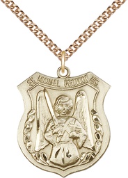 [5696GF/24GF] 14kt Gold Filled Saint Michael the Archangel Pendant on a 24 inch Gold Filled Heavy Curb chain