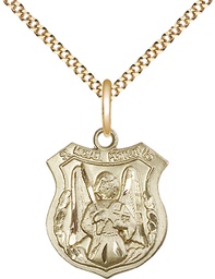 [5697GF/18G] 14kt Gold Filled Saint Michael the Archangel Pendant on a 18 inch Gold Plate Light Curb chain