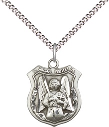 [5697SS/18S] Sterling Silver Saint Michael the Archangel Pendant on a 18 inch Light Rhodium Light Curb chain