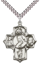 [5698SS/24S] Sterling Silver Philomena Vian Bos Jude Gerard Pendant on a 24 inch Light Rhodium Heavy Curb chain