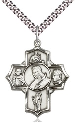 [5698SS/24S] Sterling Silver Philomena Vian Bos Jude Gerard Pendant on a 24 inch Light Rhodium Heavy Curb chain