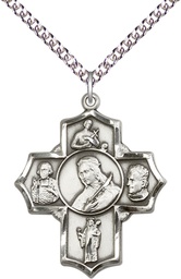 [5698SS/24SS] Sterling Silver Philomena Vian Bos Jude Gerard Pendant on a 24 inch Sterling Silver Heavy Curb chain