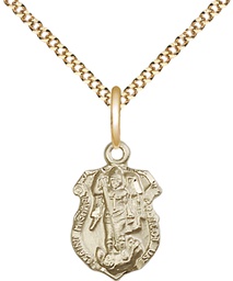 [5699GF/18G] 14kt Gold Filled Saint Michael the Archangel Shield Pendant on a 18 inch Gold Plate Light Curb chain