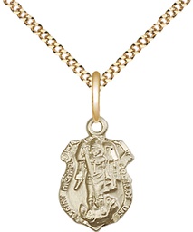 [5699GF/18G] 14kt Gold Filled Saint Michael the Archangel Shield Pendant on a 18 inch Gold Plate Light Curb chain