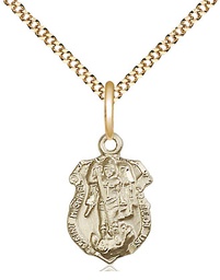 [5699GF/18G] 14kt Gold Filled Saint Michael the Archangel Shield Pendant on a 18 inch Gold Plate Light Curb chain