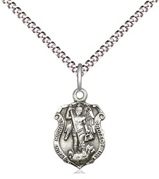 [5699SS/18S] Sterling Silver Saint Michael the Archangel Shield Pendant on a 18 inch Light Rhodium Light Curb chain