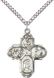 [5700SS/24SS] Sterling Silver Franciscan 4-Way Pendant on a 24 inch Sterling Silver Heavy Curb chain